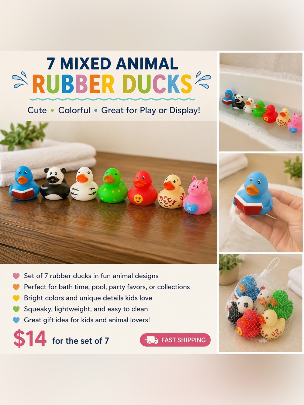 🦆 Set of 7 Assorted Rubber Ducks